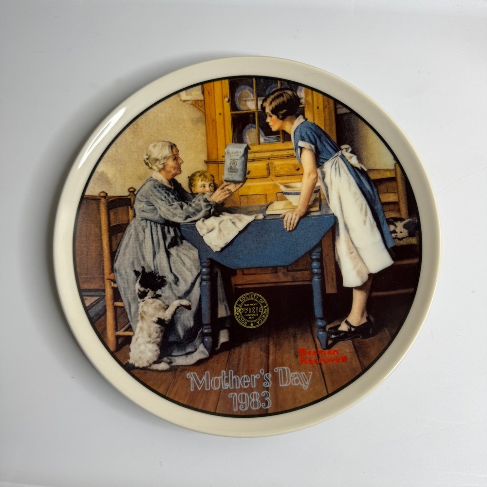 Norman Rockwell Mother's‎ Day 1983 Knowles Collector Plate Add Two Cups and Love